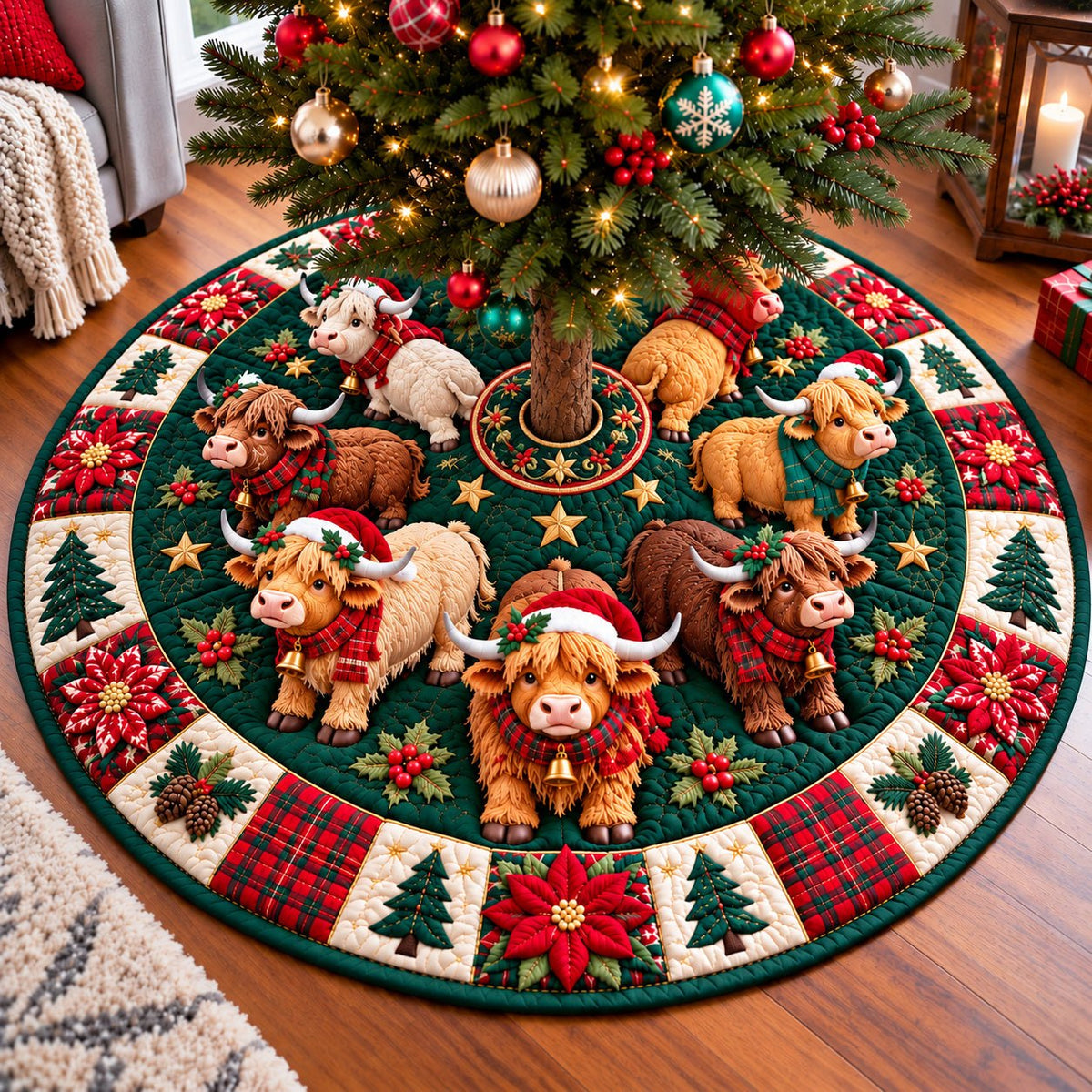 Christmas Highland Cow Wonderland Christmas Tree Skirt