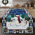 Snowman Family in a Pine Forest Table Runner