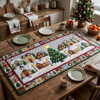 Snowy Village with a Lit Christmas Tree Table Runner