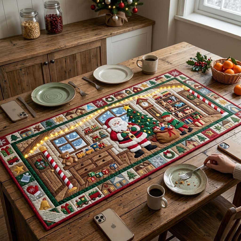 Santa in the Toy Workshop Table Runner