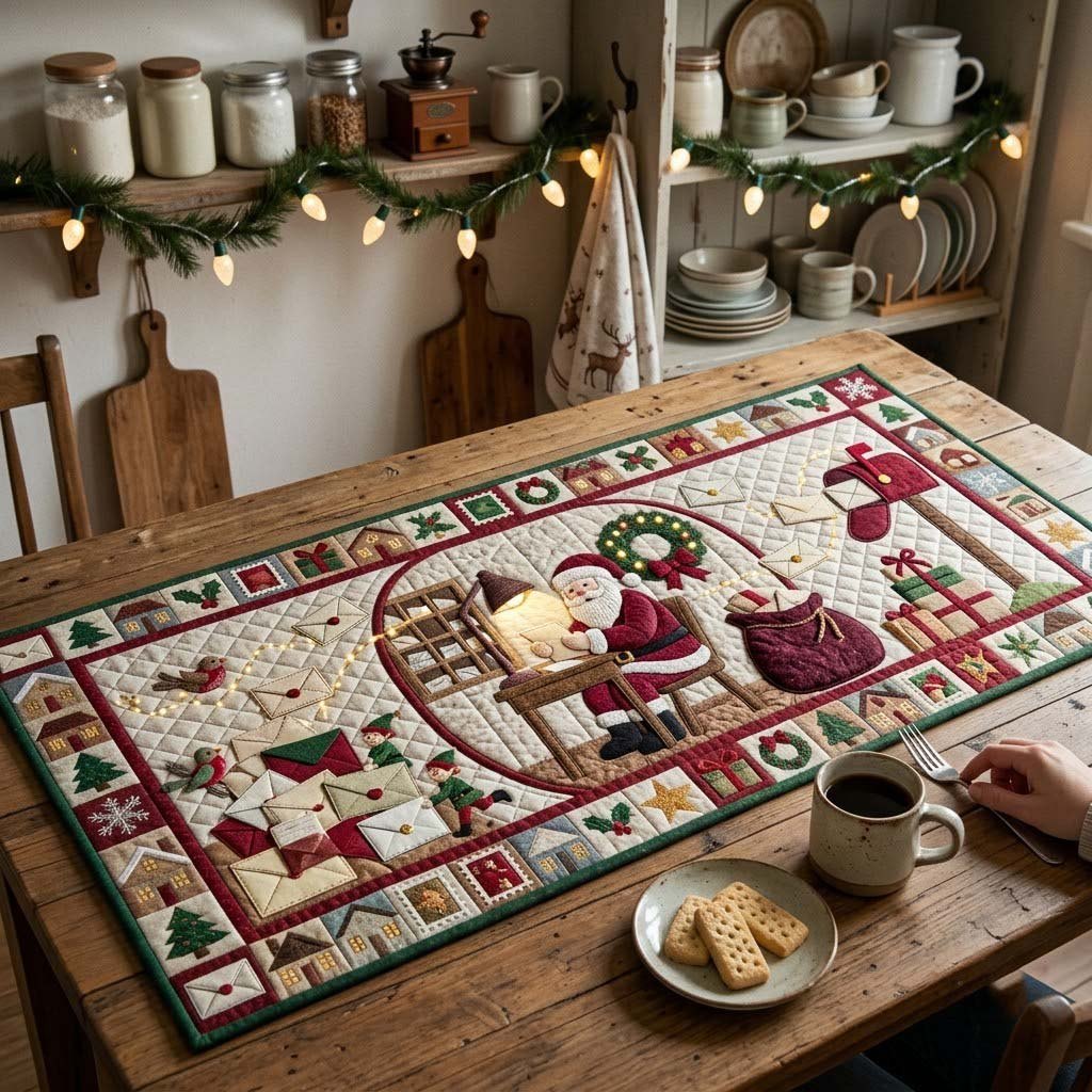 Santa Reading Christmas Letters Table Runner