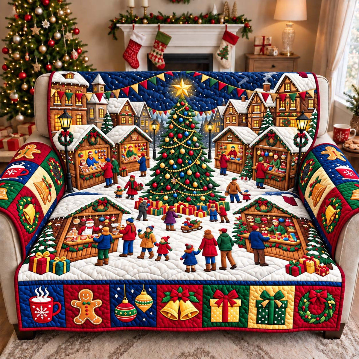 Christmas Market Village Sofa Cover