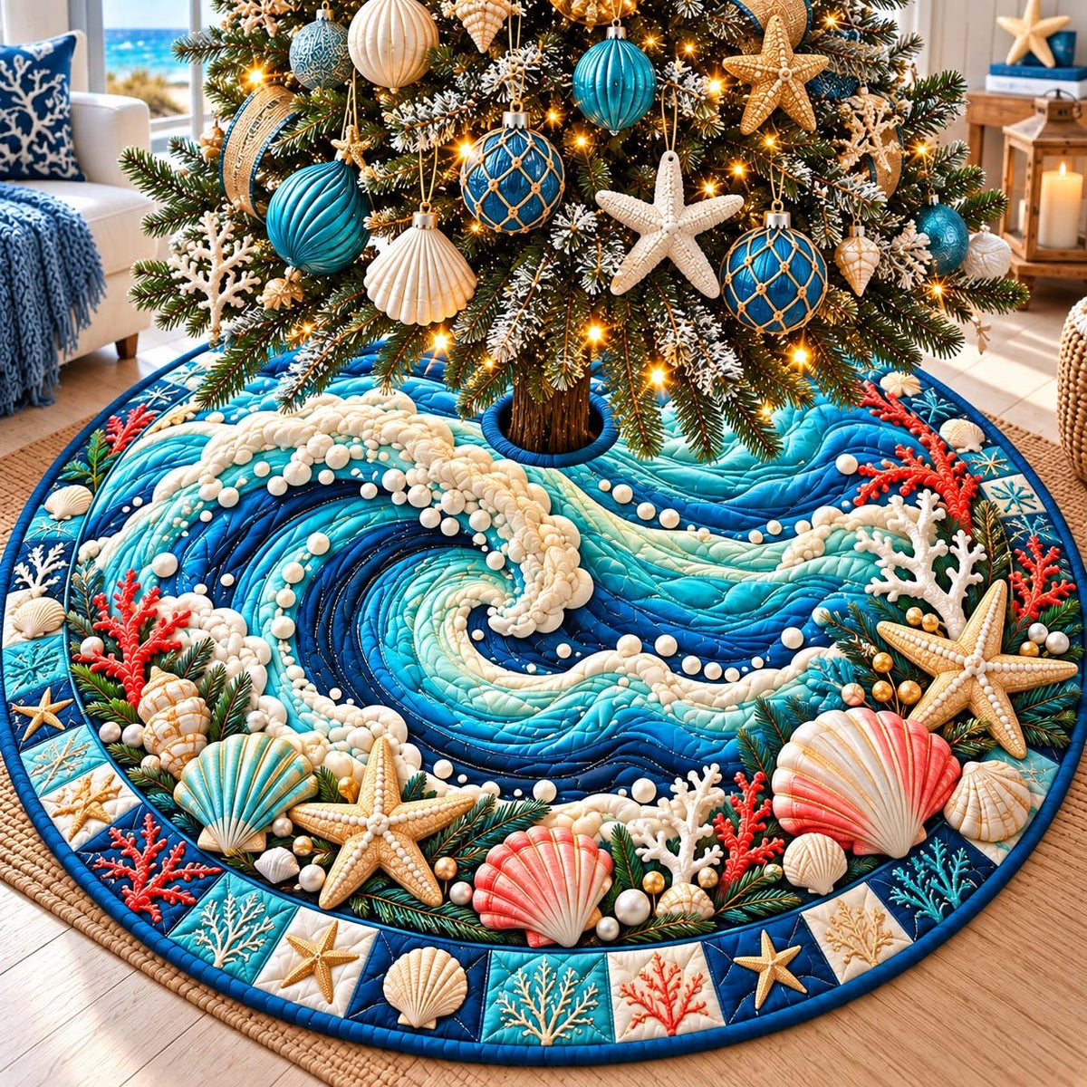 Christmas Ocean Swirl Christmas Tree Skirt