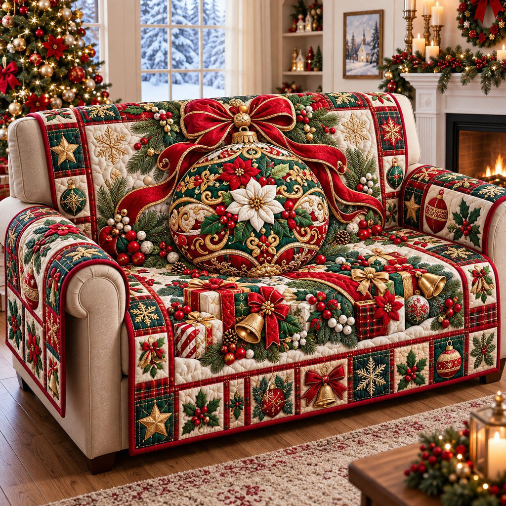 Big Bow Christmas Ornament Sofa Cover