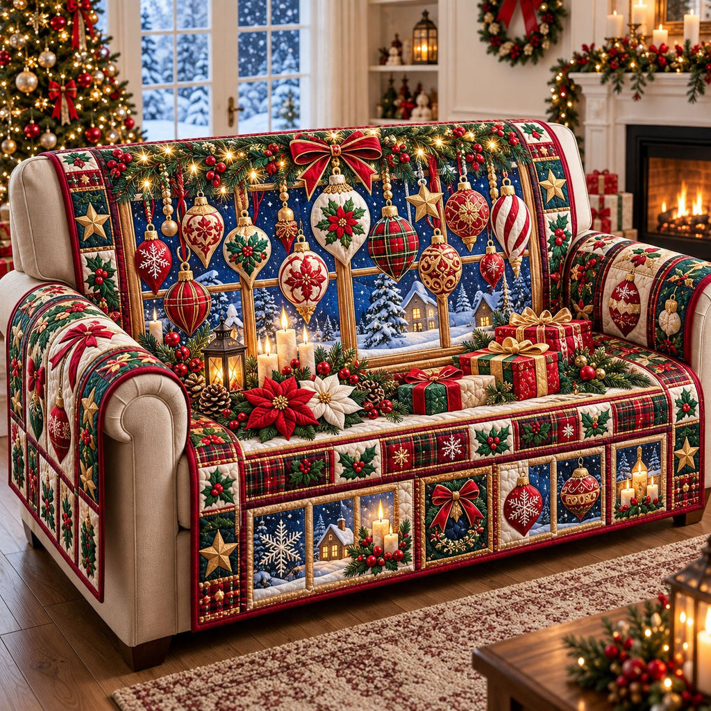 Snowy Window Christmas Ornament Sofa Cover