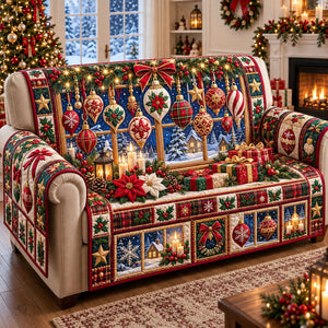 Snowy Window Christmas Ornament Sofa Cover - Made to Order