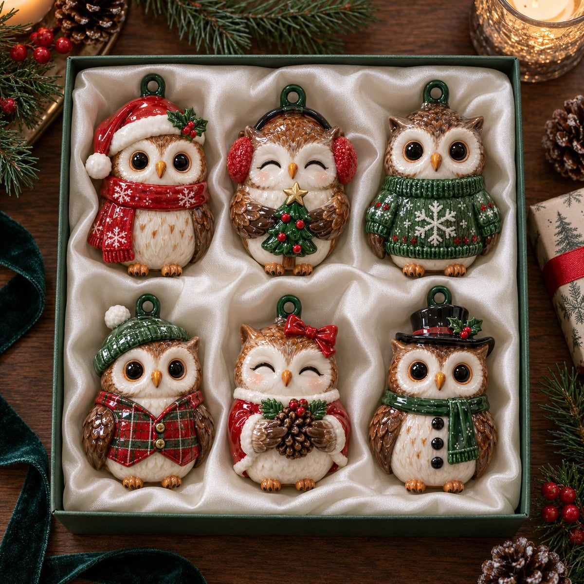 Christmas Owl Ornament Gift Set