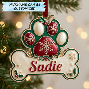 Personalized Christmas Paw and Bone Name Christmas Ornament with Custom Name