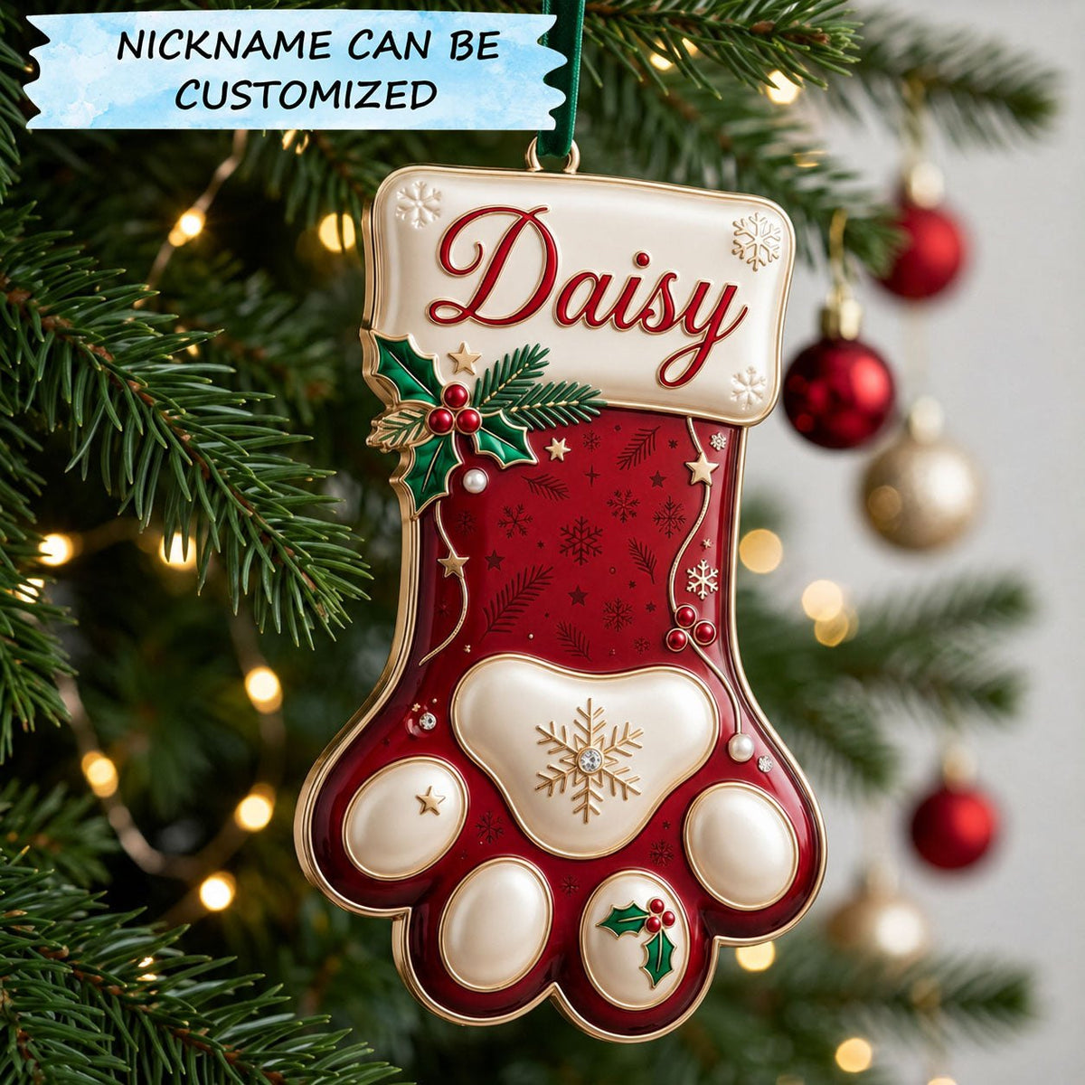 Christmas Paw Stocking Name Banner Christmas Ornament