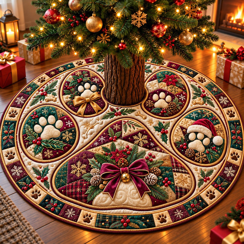 Christmas Paw Print Wishes Christmas Tree Skirt