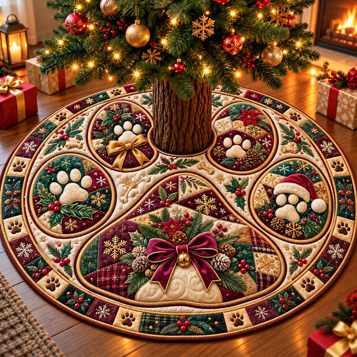 Christmas Paw Print Wishes Christmas Tree Skirt