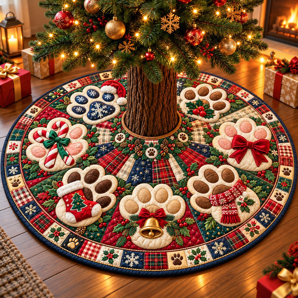 Christmas Paw Prints Christmas Tree Skirt