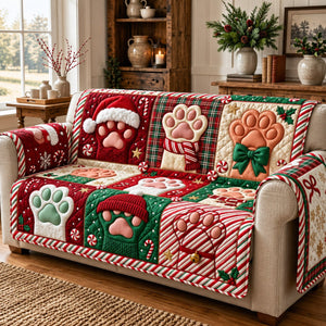 Candy Cane Christmas Paw Sofa Cover - Made to Order
