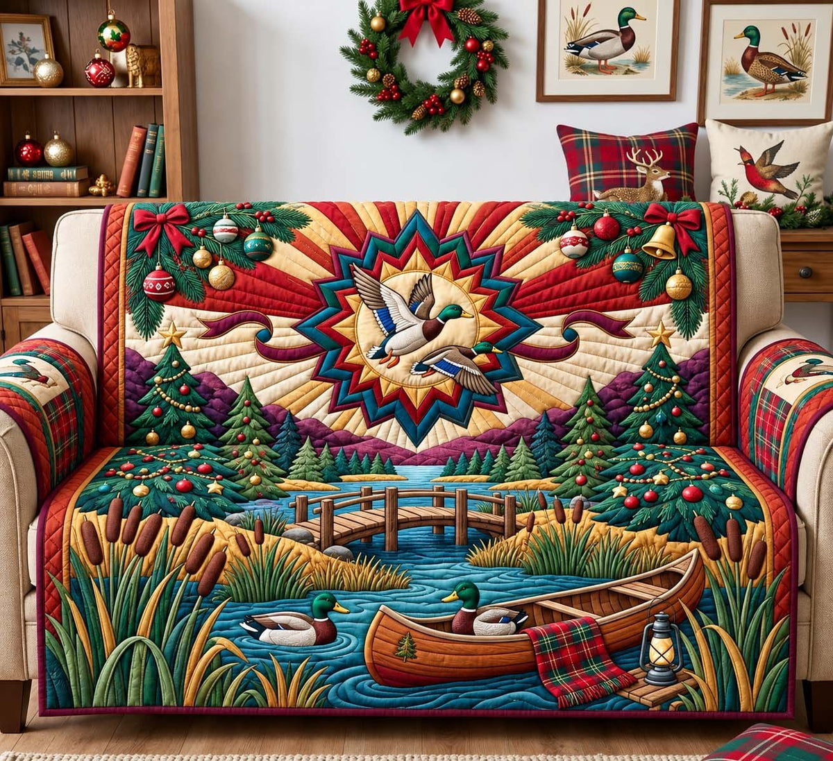 Christmas Pond Mallards Sofa Cover