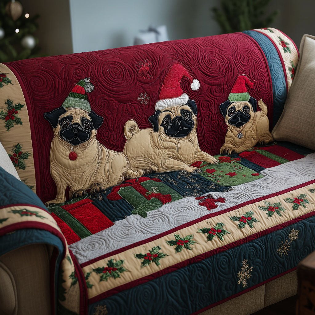Christmas Pug Hug Sofa Cover