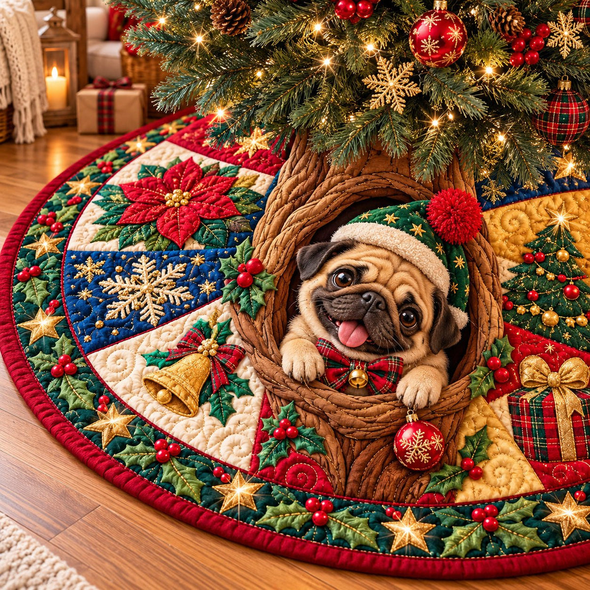 Christmas Pug Wishes Christmas Tree Skirt