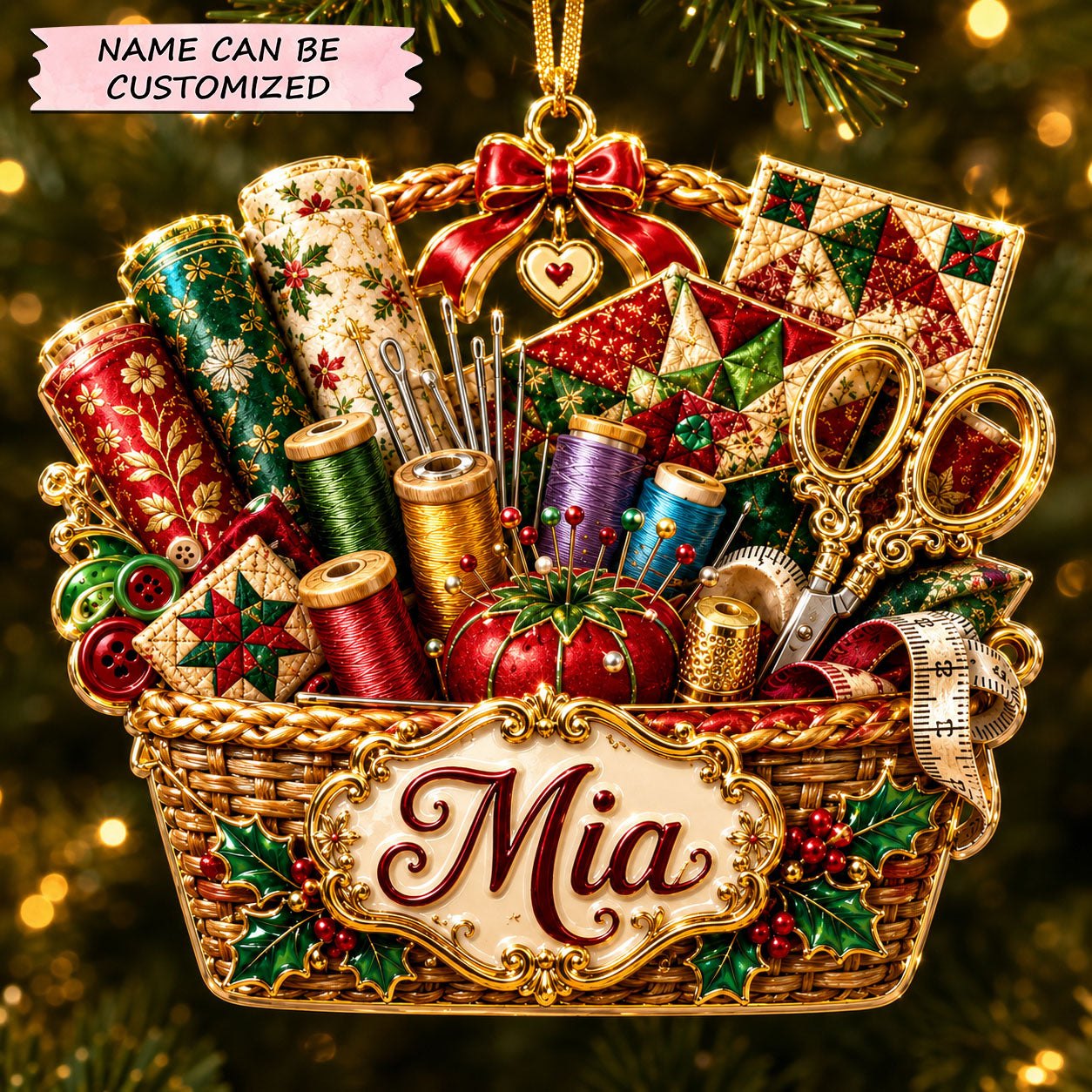 Christmas Sewing Basket Christmas Ornament