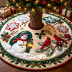 Snowman Cardinal Pine Bough Christmas Tree Skirt