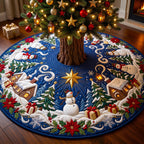 Snowman Star Village Blue Christmas Tree Skirt