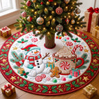 Snowman Cocoa Candy Cane Christmas Tree Skirt