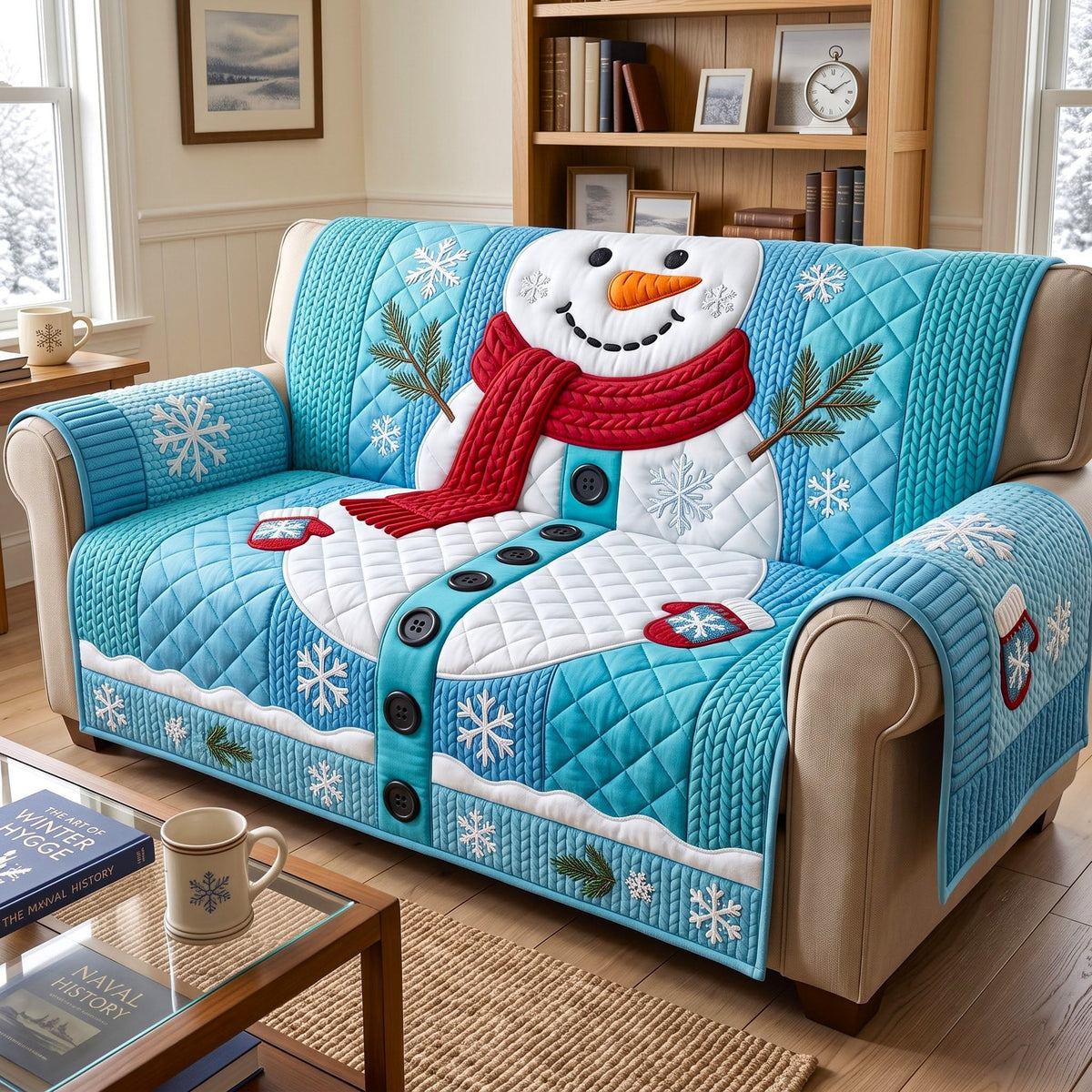 Snowman Scarf Blue Sofa Cover