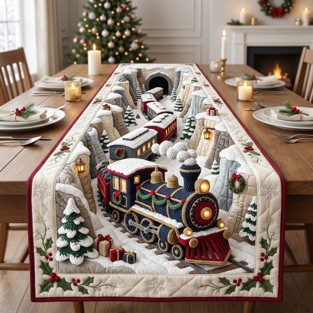 Christmas Train Crochet Table Runner