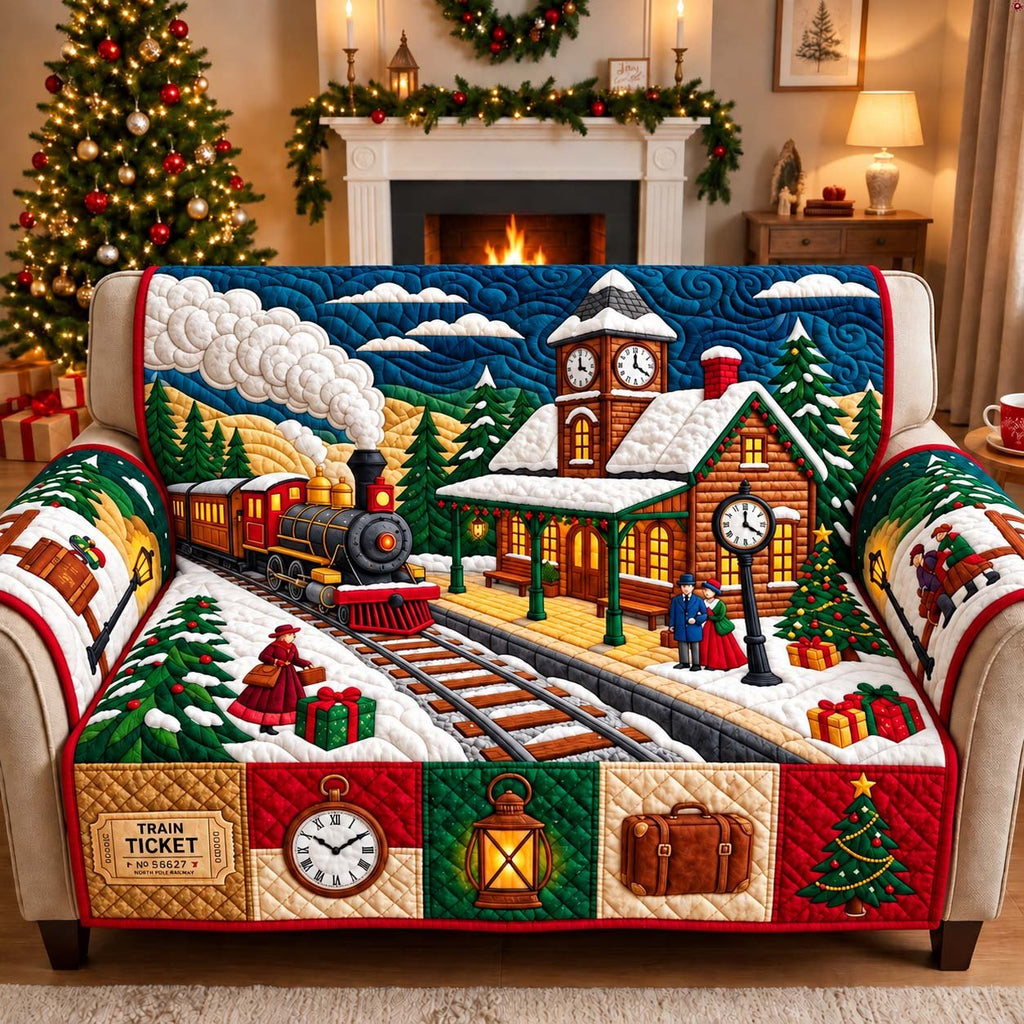 Christmas Train Station Sofa Cover