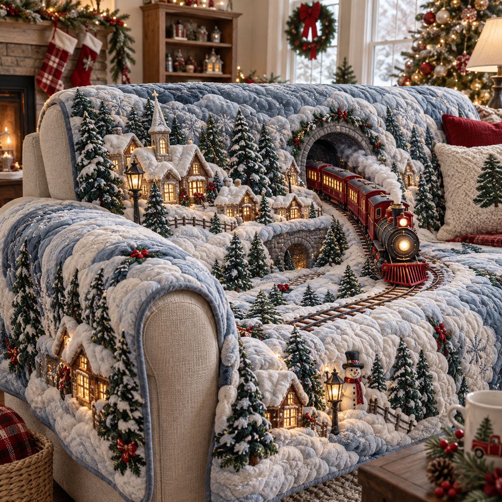 Christmas Train Village Sofa Cover