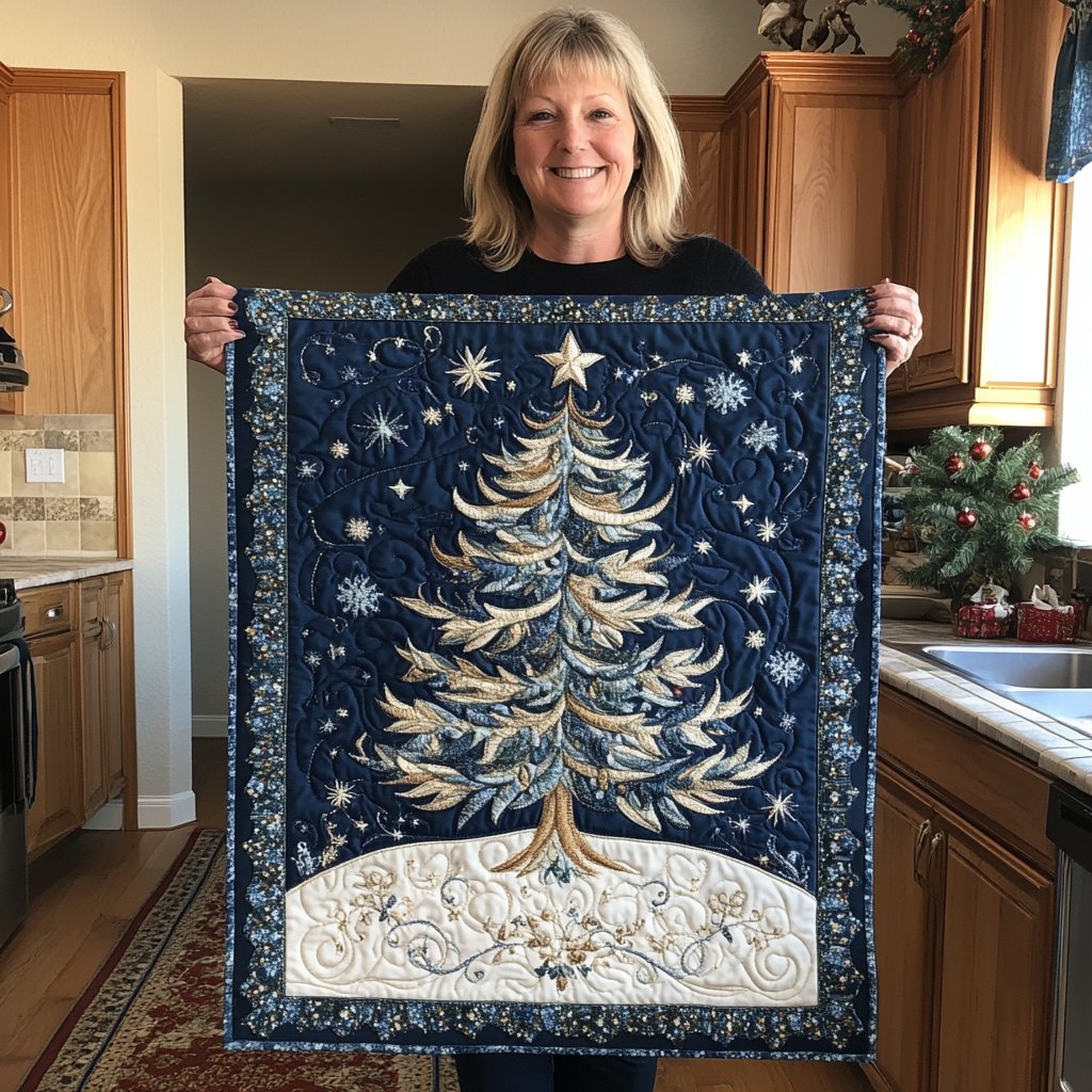 White Tree on Navy Snowflakes Table Runner