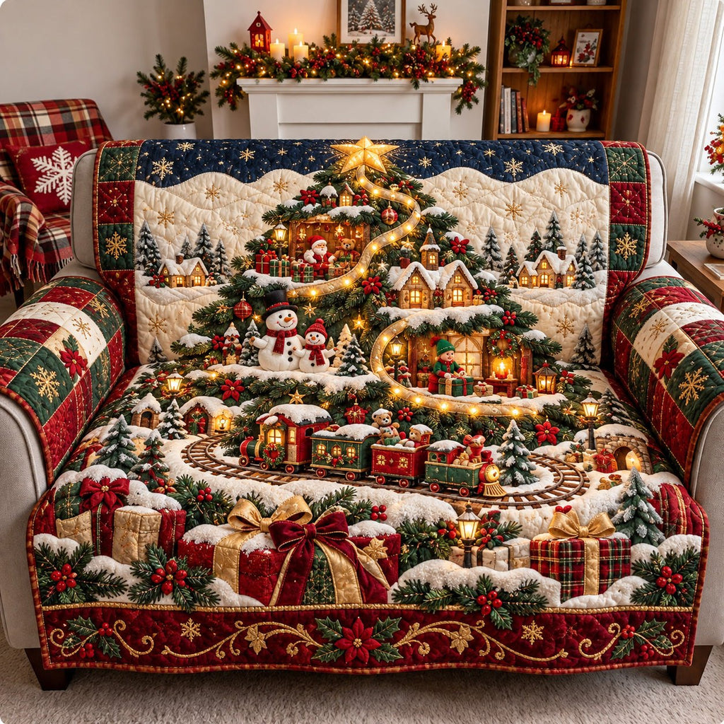 Christmas Tree Train Village Sofa Cover