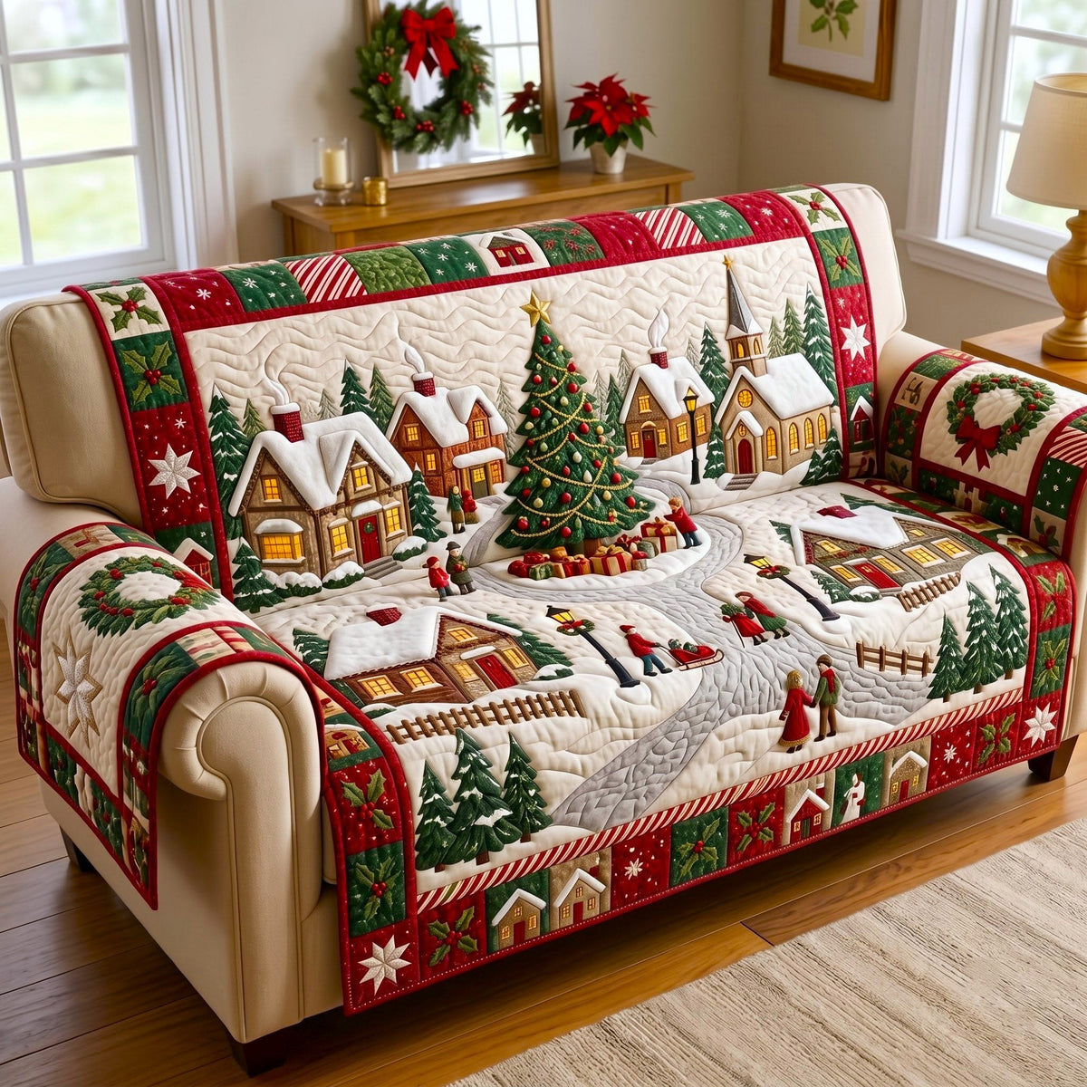 Village Square Christmas Tree Sofa Cover