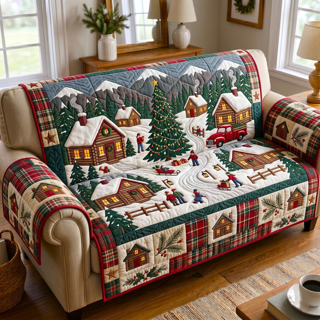Mountain Cabin Red Truck Village Sofa Cover