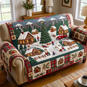 Mountain Cabin Red Truck Village Sofa Cover - Made to Order