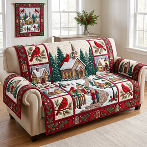 Cardinal Snowy Village Sofa Cover - Made to Order