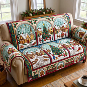 Arched Window Winter Village Sofa Cover - Made to Order
