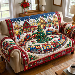 Train Around The Tree Village Sofa Cover - Made to Order
