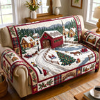 Red Covered Bridge Village Sofa Cover