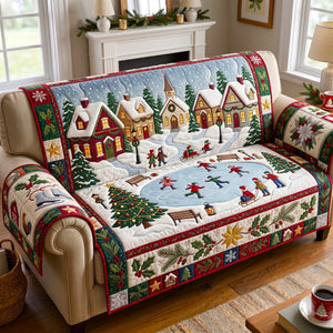 Ice Skating Pond Village Sofa Cover - Made to Order