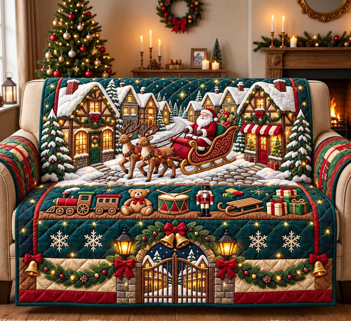 Christmas Village Sleigh Sofa Cover
