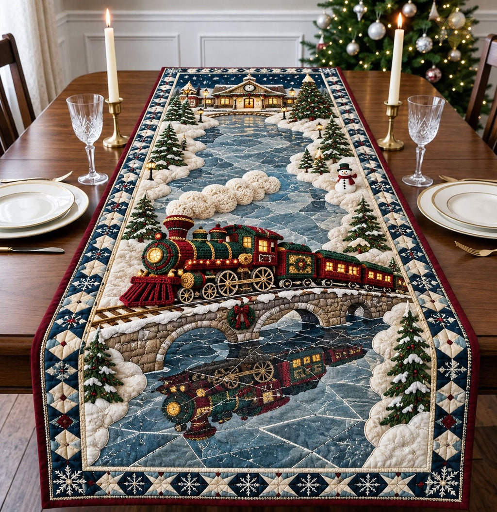 Christmas Winter Train Table Runner