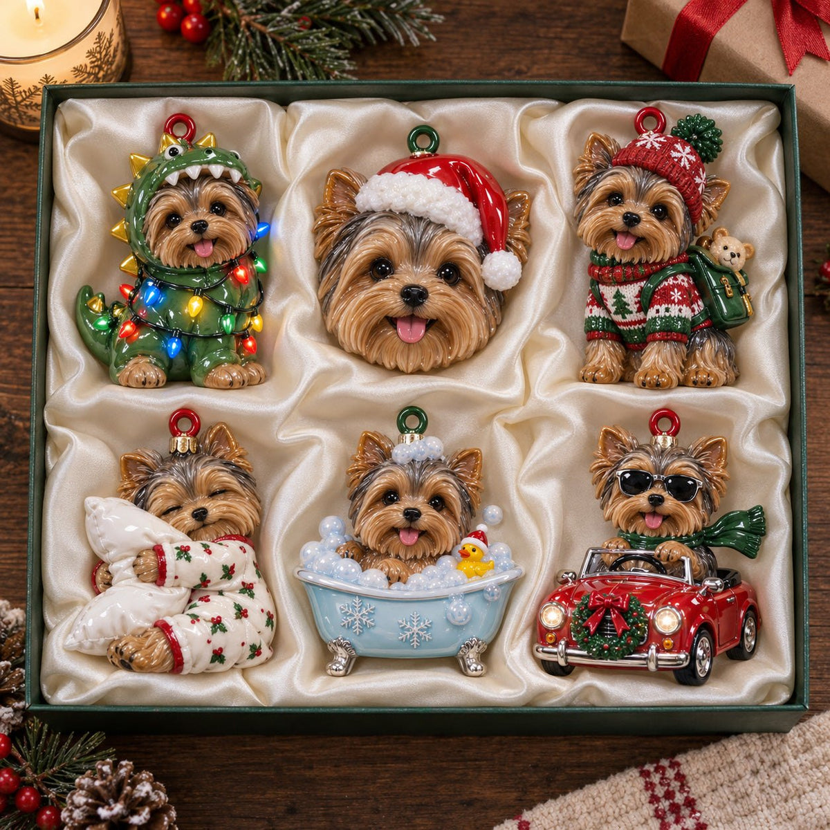 Christmas Yorkie Ornament Gift Set