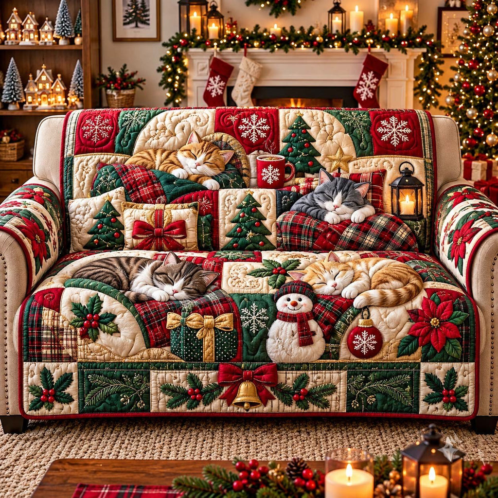 Classic Christmas Cat Sofa Cover