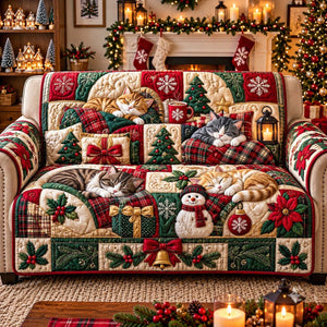 Classic Christmas Cat Sofa Cover - Made to Order