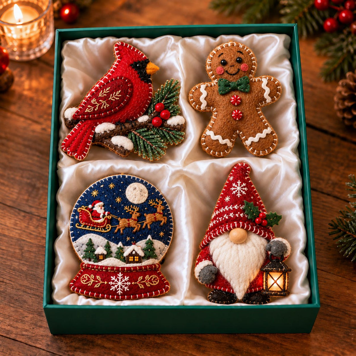 Cardinal Snow Globe Classic Christmas Ornament Gift Set