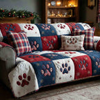 Patriotic Paw Prints in Red and Blue Sofa Cover
