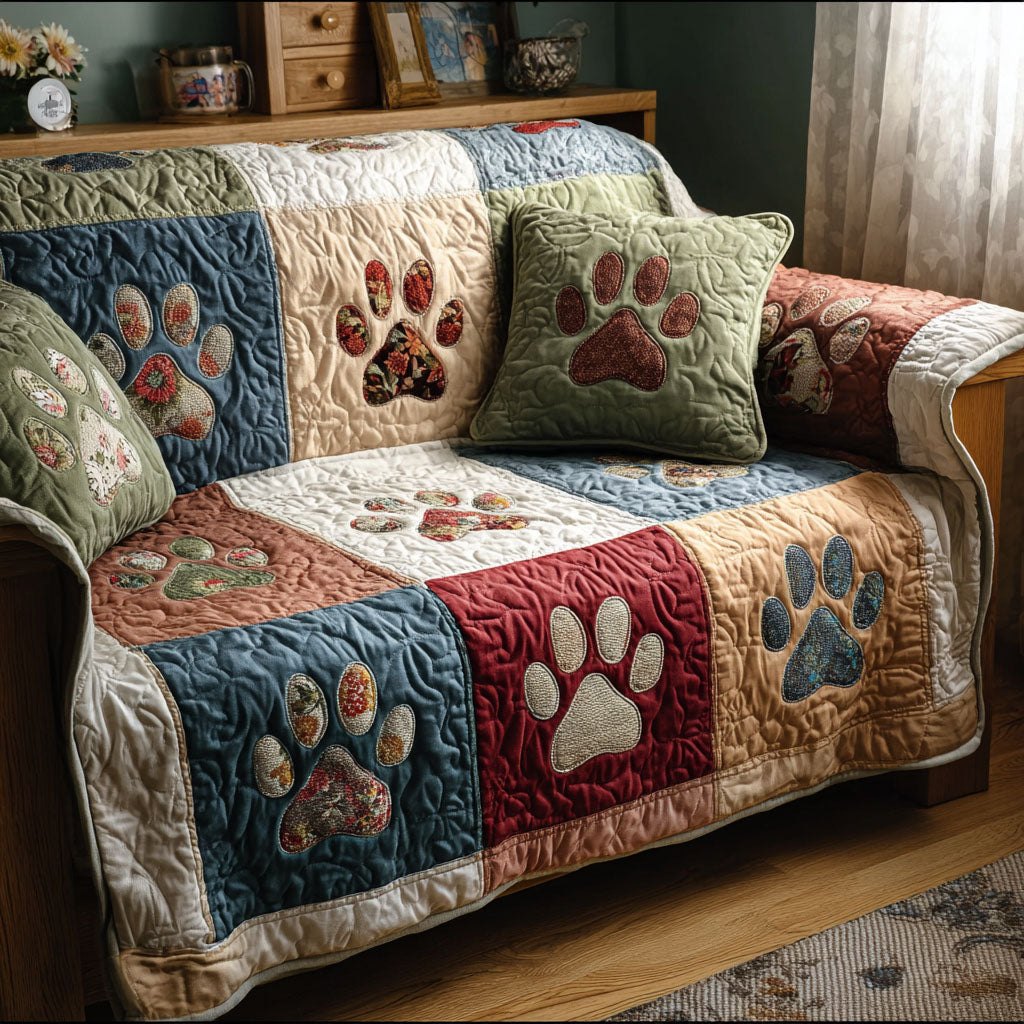 Paw Prints on Rustic Colorblock Patches Sofa Cover