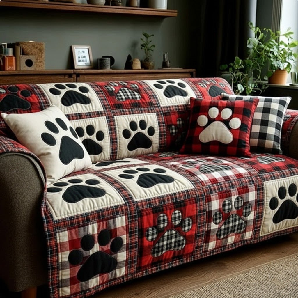 Classic Plaid Love Paw Sofa Cover