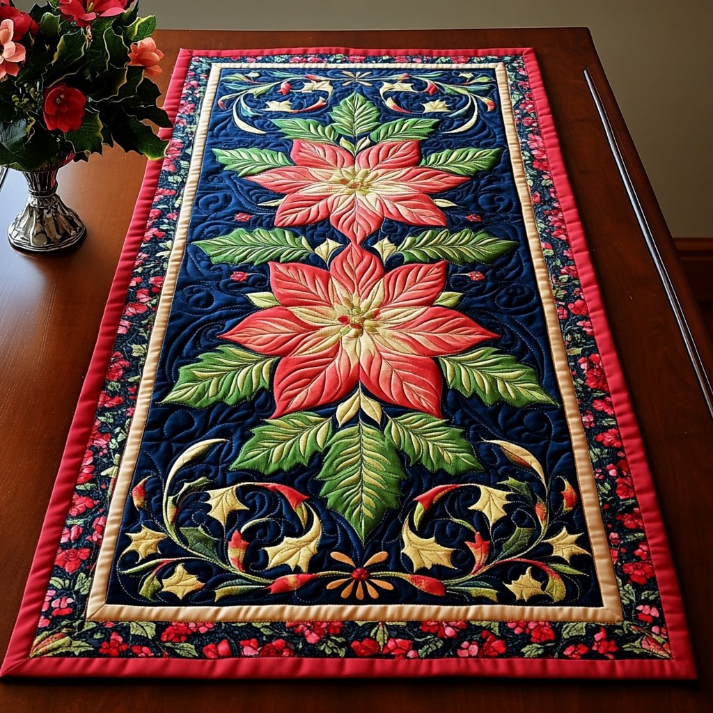 Classic Poinsettia Elegance Table Runner