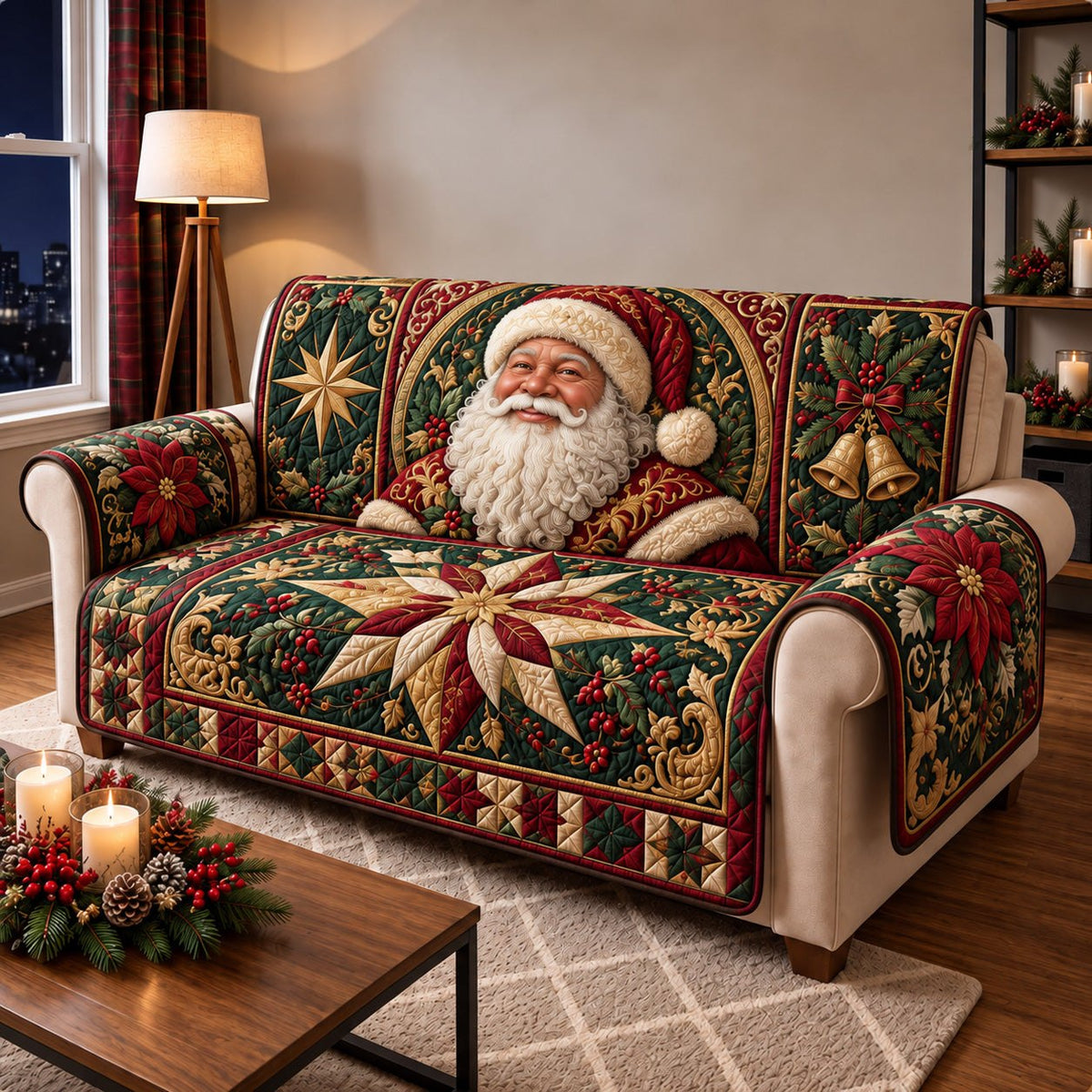 Classic Santa Christmas Star Sofa Cover