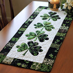 Shamrocks on White with Black Border Table Runner